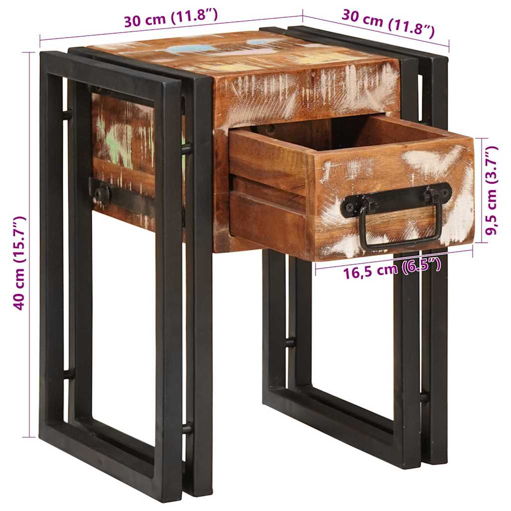 Măsuță laterală 30 x 30 x 40 cm Lemn reciclat solid și metal GartenMobel Dekor