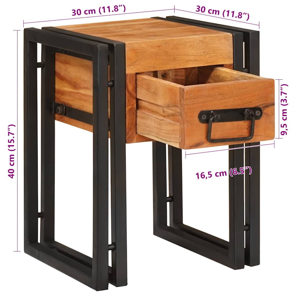 Măsuță laterală 30 x 30 x 40 cm Lemn solid de acacia și metal GartenMobel Dekor