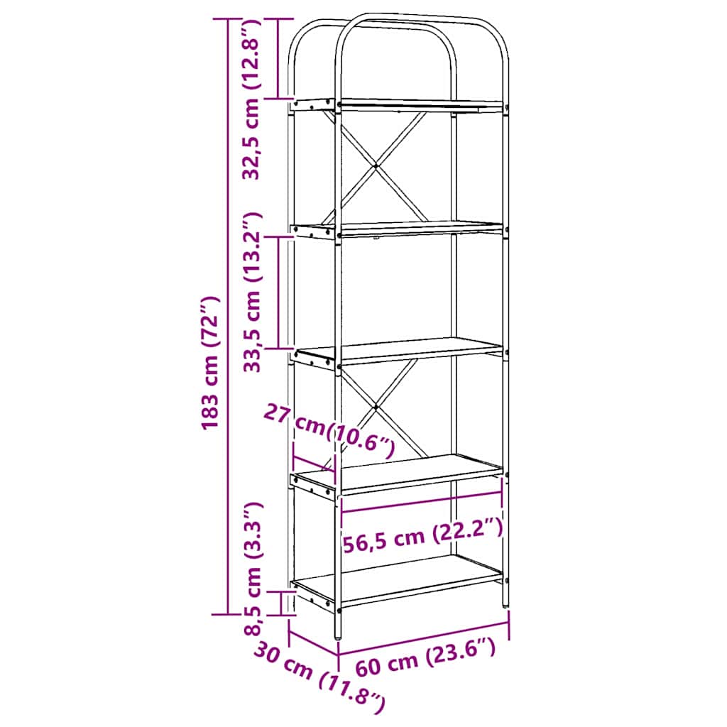 Raft pentru cărți sonoma gri 60 x 30 x 183 cm Lemn compozit GartenMobel Dekor