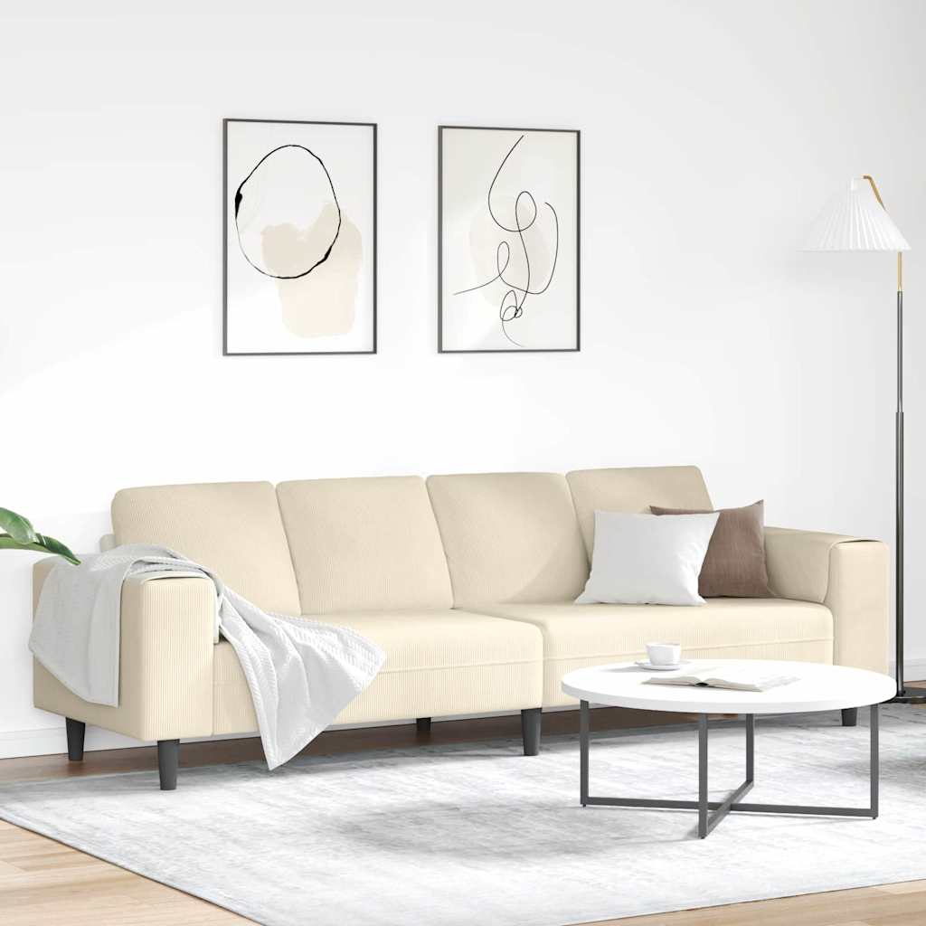 Sofa din material textil cu pernă Crem 208 cm Țesătură de catifea GartenMobel Dekor