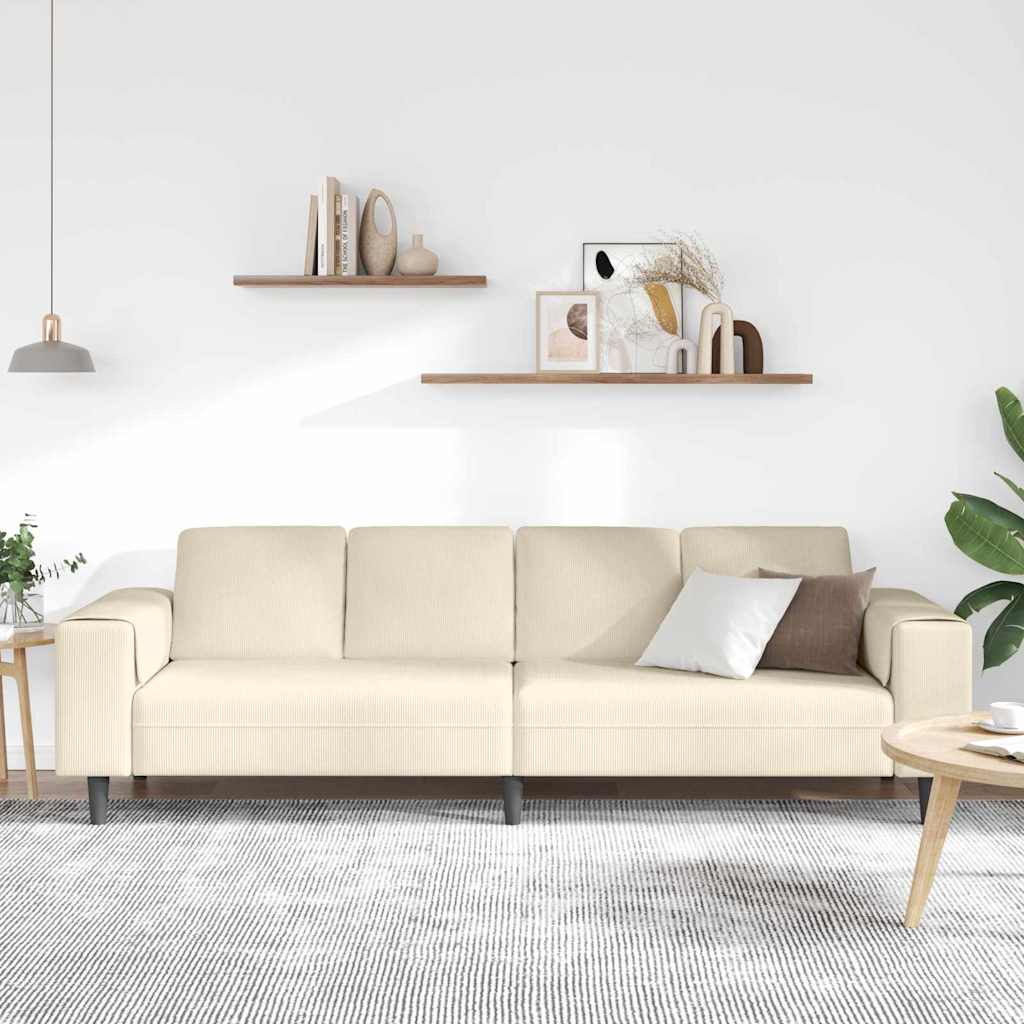 Sofa din material textil cu pernă Crem 208 cm Țesătură de catifea GartenMobel Dekor