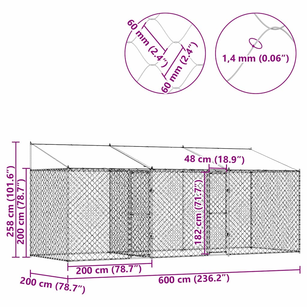Cușcă pentru câine Argintiu 600 x 200 x 256 cm Oțel Galvanizat GartenMobel Dekor