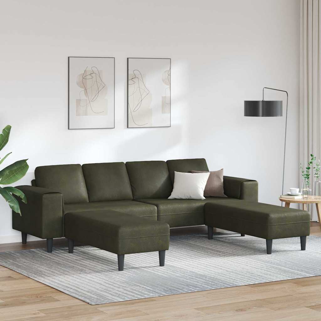 Set de canapea 3 pcs Verde militar Piele ecologică de suede GartenMobel Dekor