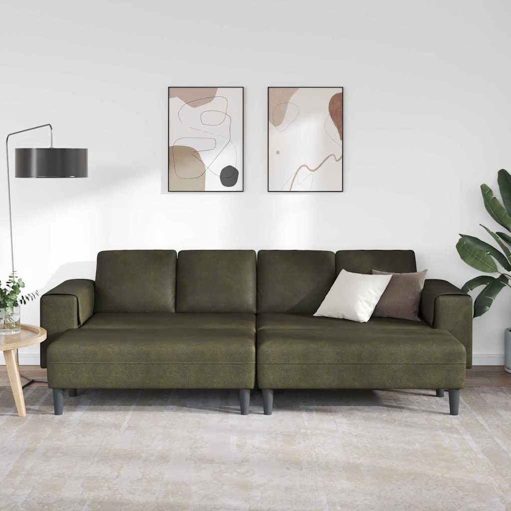 Set de canapea 3 pcs Verde militar Piele ecologică de suede GartenMobel Dekor