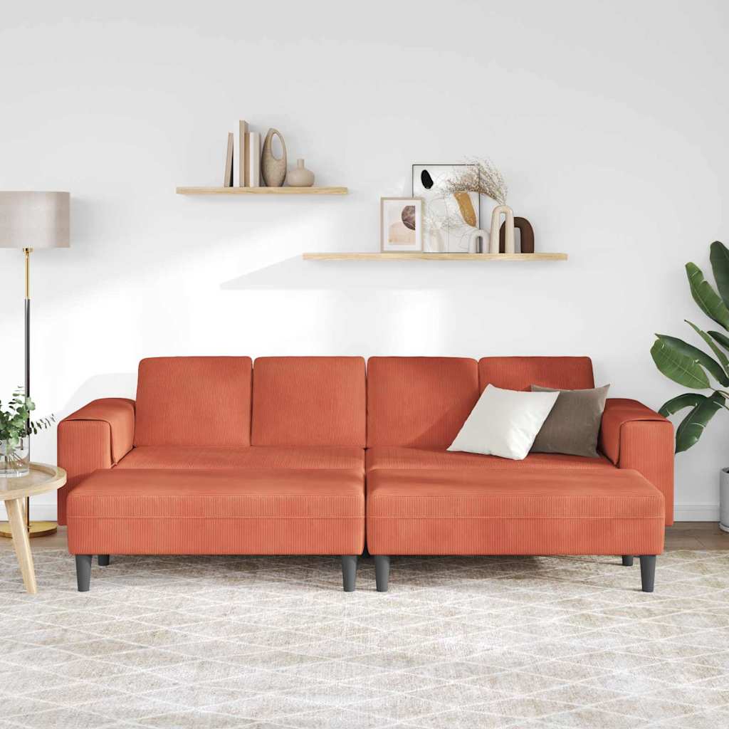 Sofa din material textil Roșu portocalie 208 cm Țesătură de catifea GartenMobel Dekor