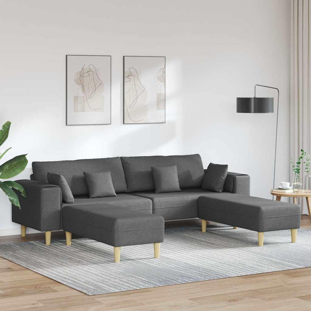 Sofa din material textil cu pernă 3 pcs Gri închis 208 cm țesătură GartenMobel Dekor