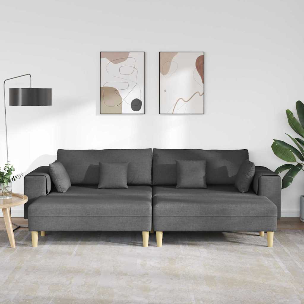Sofa din material textil cu pernă 3 pcs Gri închis 208 cm țesătură GartenMobel Dekor