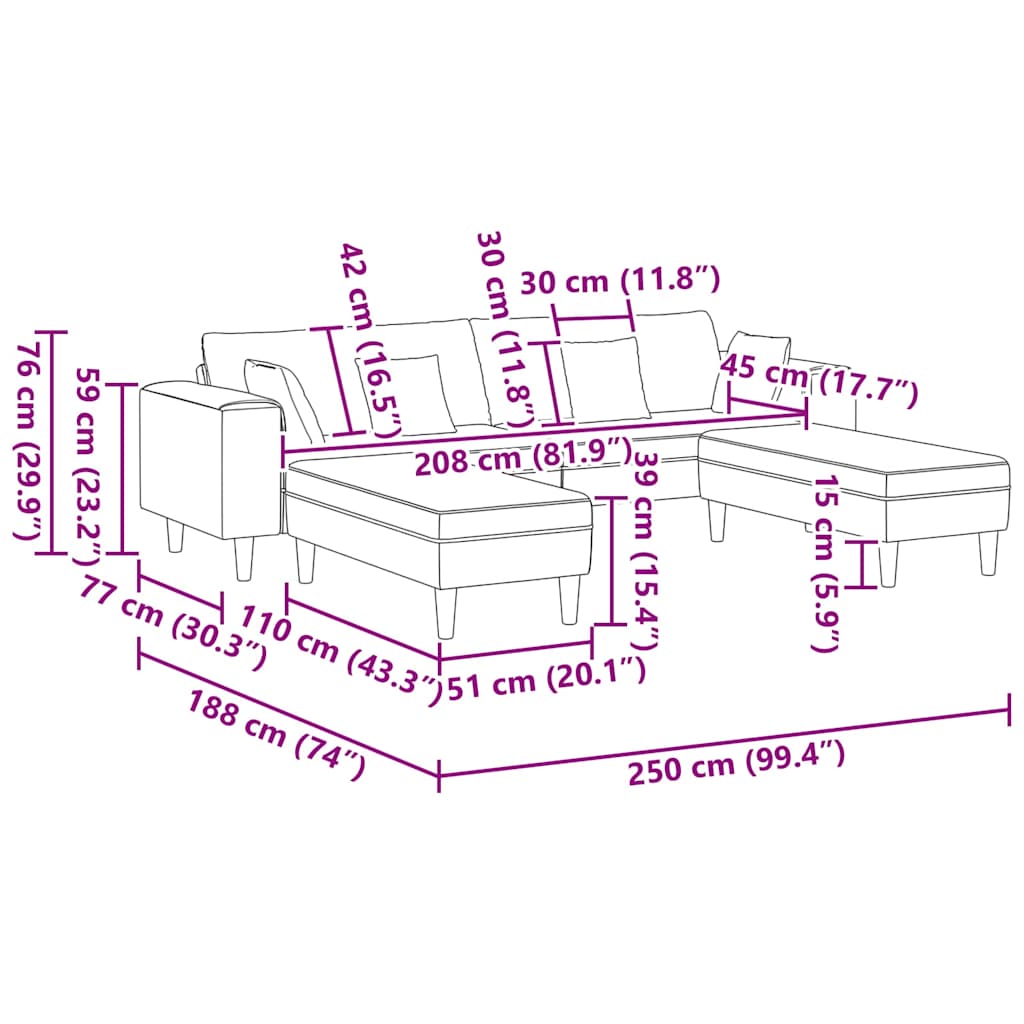 Sofa din material textil cu pernă 3 pcs Gri nori 208 cm țesătură GartenMobel Dekor