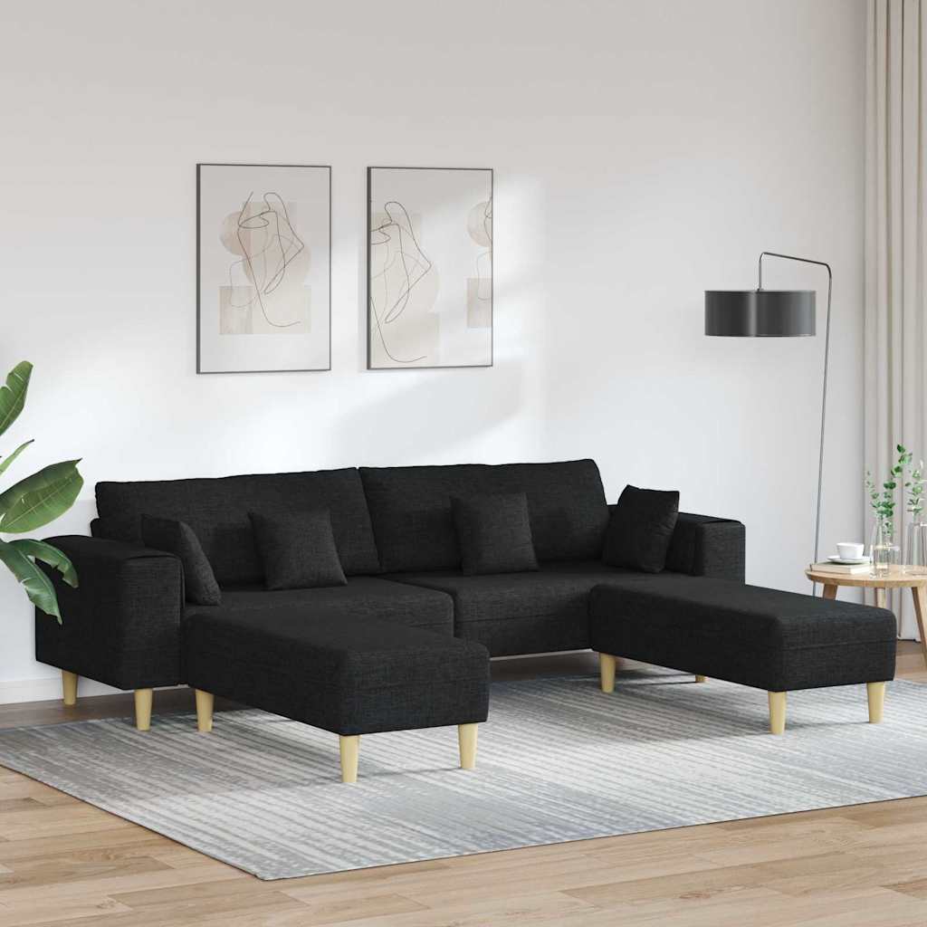 Sofa din material textil cu pernă 3 pcs Negru 208 cm țesătură GartenMobel Dekor