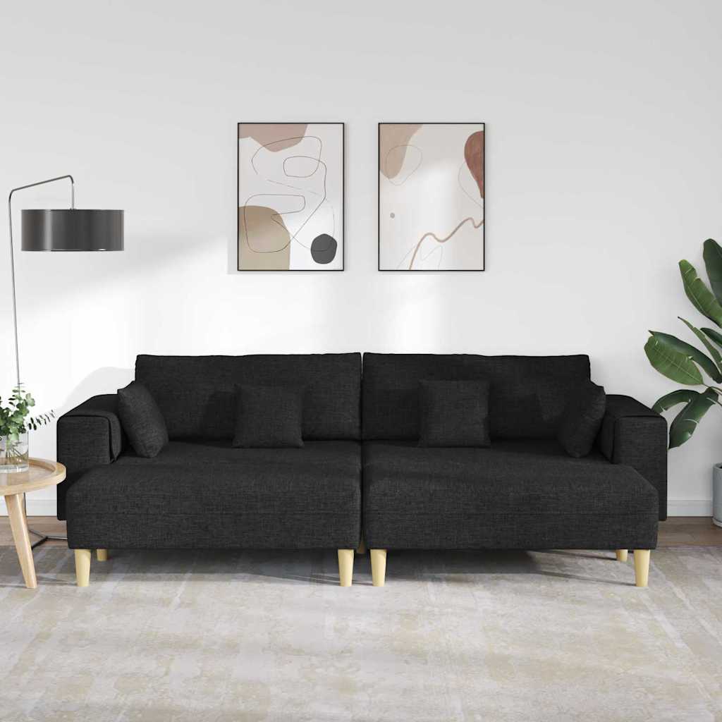 Sofa din material textil cu pernă 3 pcs Negru 208 cm țesătură GartenMobel Dekor