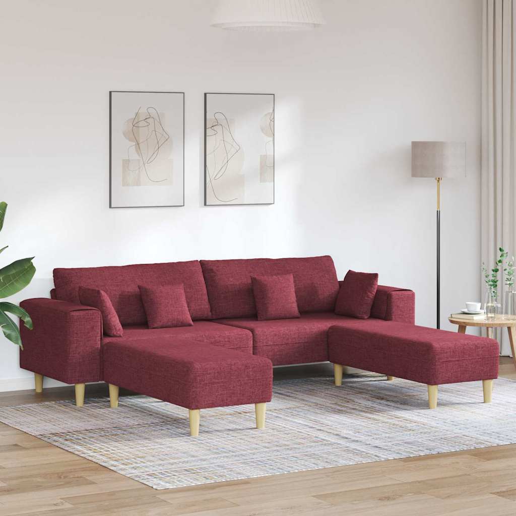 Sofa din material textil cu pernă 3 pcs Roșu Vin 208 cm țesătură GartenMobel Dekor
