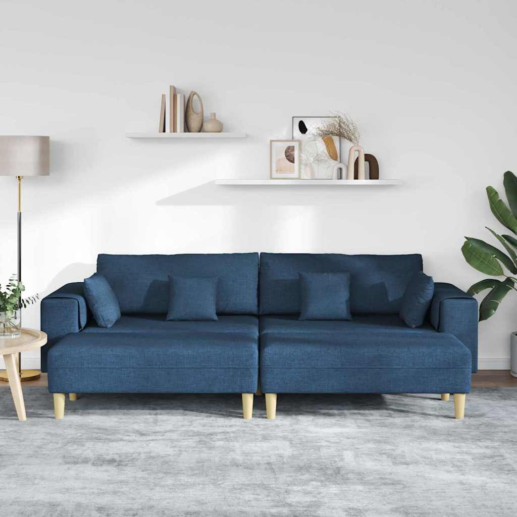 Sofa din material textil cu pernă 3 pcs albastru 208 cm țesătură GartenMobel Dekor