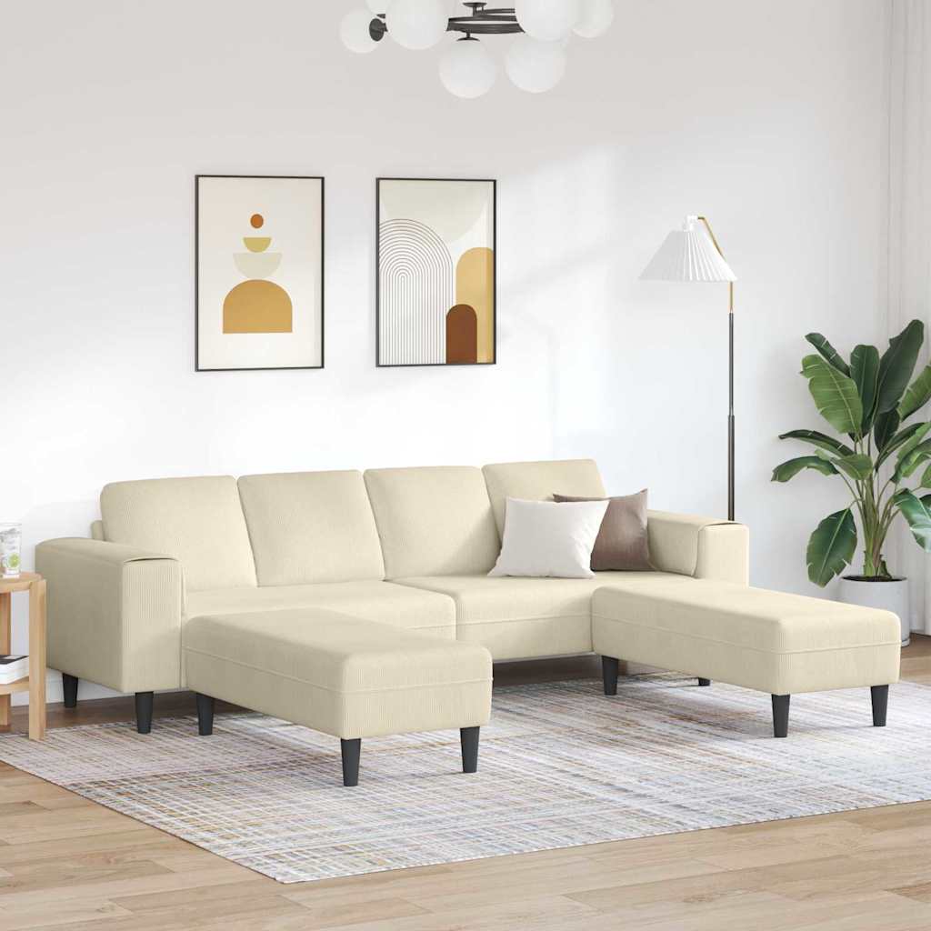 Sofa din material textil cu pernă Crem 208 cm Țesătură de catifea GartenMobel Dekor