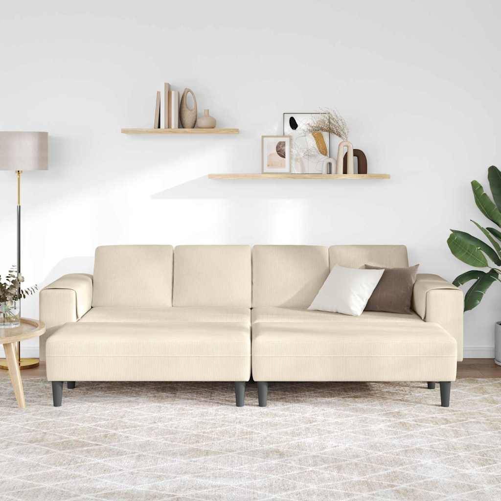 Sofa din material textil cu pernă Crem 208 cm Țesătură de catifea GartenMobel Dekor