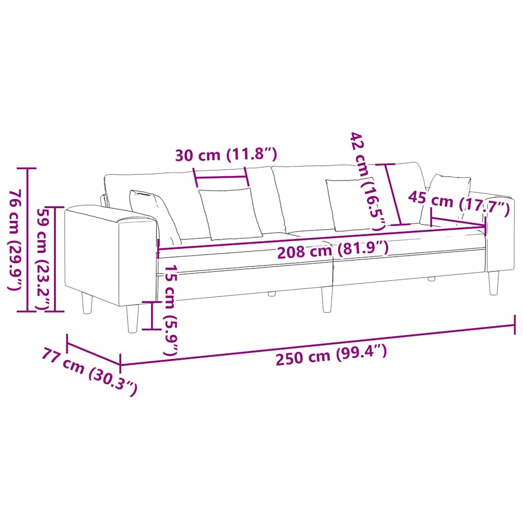 Sofa din material textil cu pernă Gri nori 208 cm țesătură GartenMobel Dekor