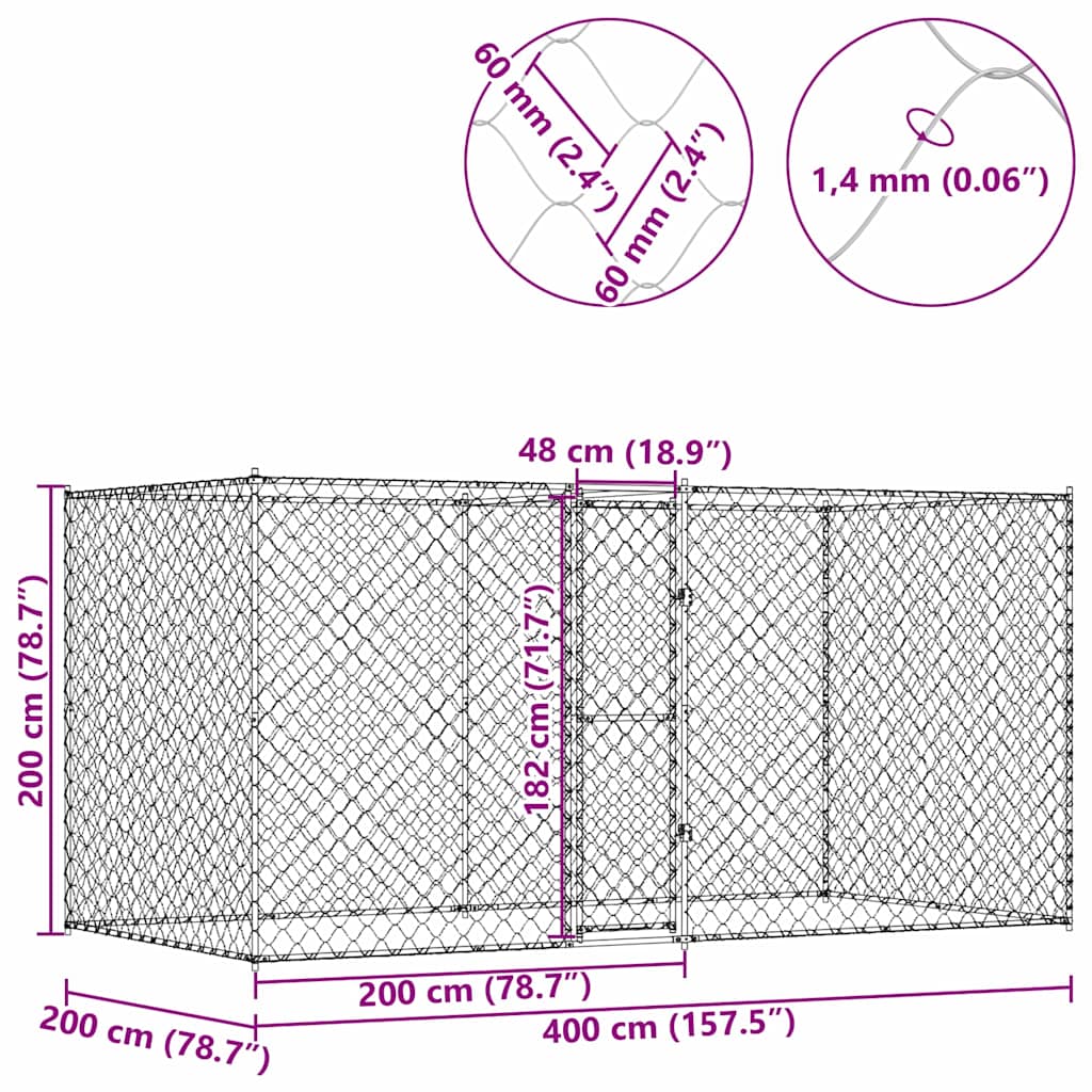 Cușcă pentru câine Argintiu 400 x 200 x 256 cm Oțel Galvanizat GartenMobel Dekor