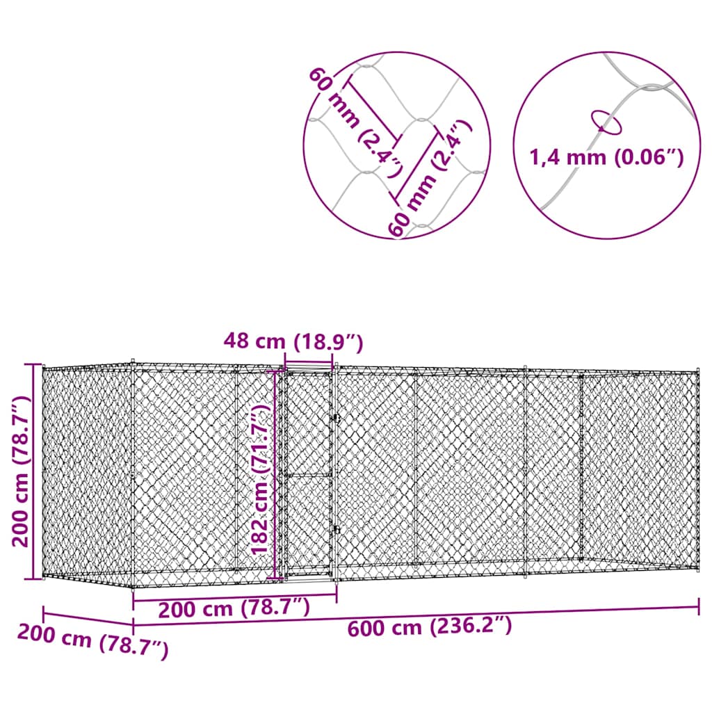 Cușcă pentru câine Argintiu 600 x 200 x 256 cm Oțel Galvanizat GartenMobel Dekor