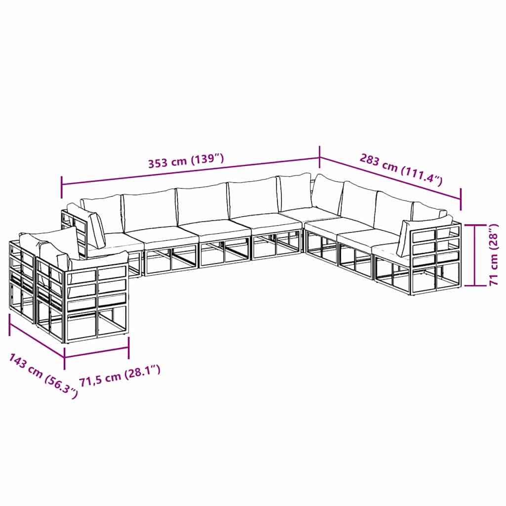 Set de canapele pentru grădină cu pernă 10 pcs Negru Aluminiu GartenMobel Dekor