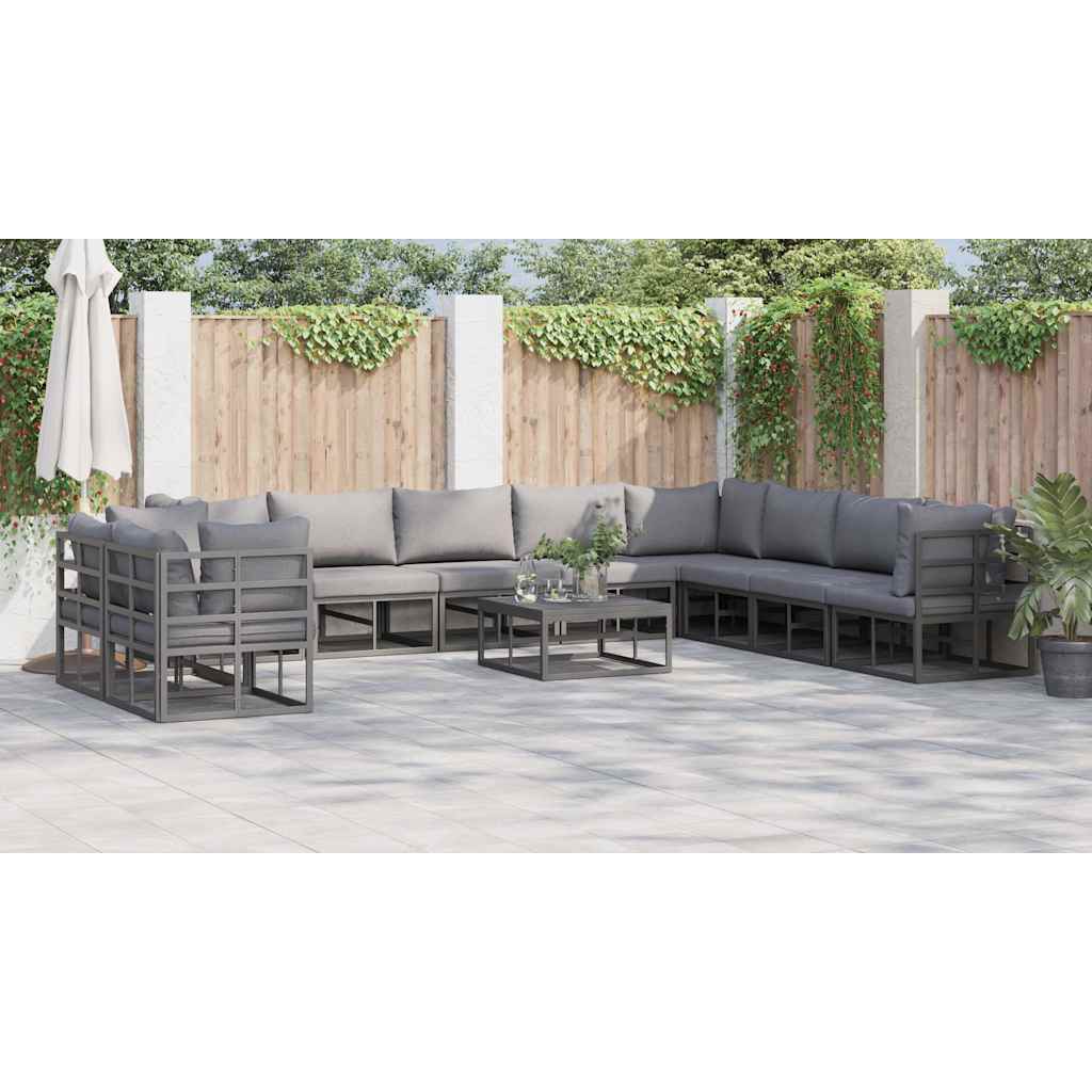 Set de canapele pentru grădină cu pernă 10 pcs Negru Aluminiu GartenMobel Dekor