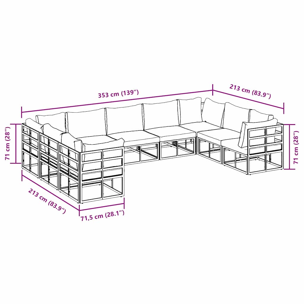 Set de canapele pentru grădină cu pernă 9 pcs Negru Aluminiu GartenMobel Dekor