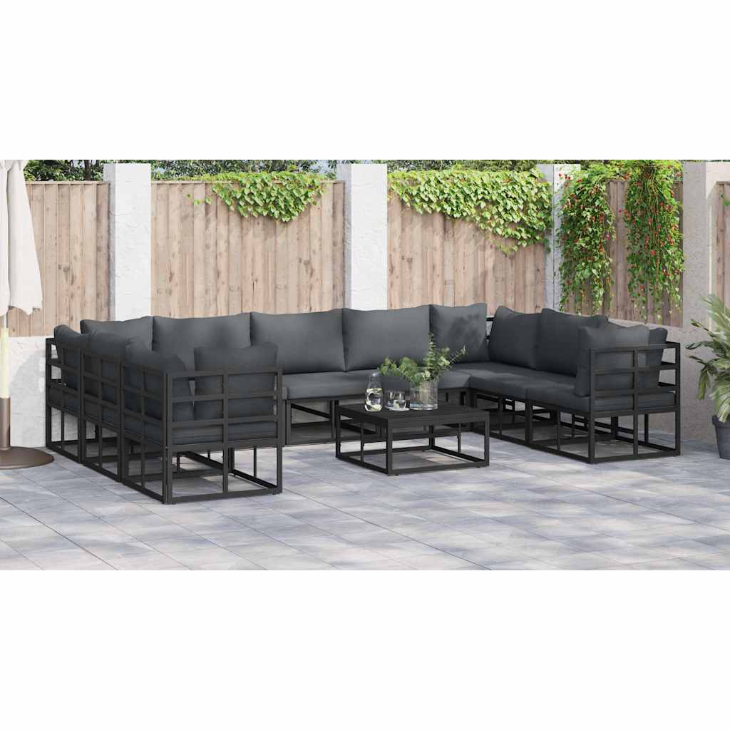 Set de canapele pentru grădină cu pernă 9 pcs Negru Aluminiu GartenMobel Dekor