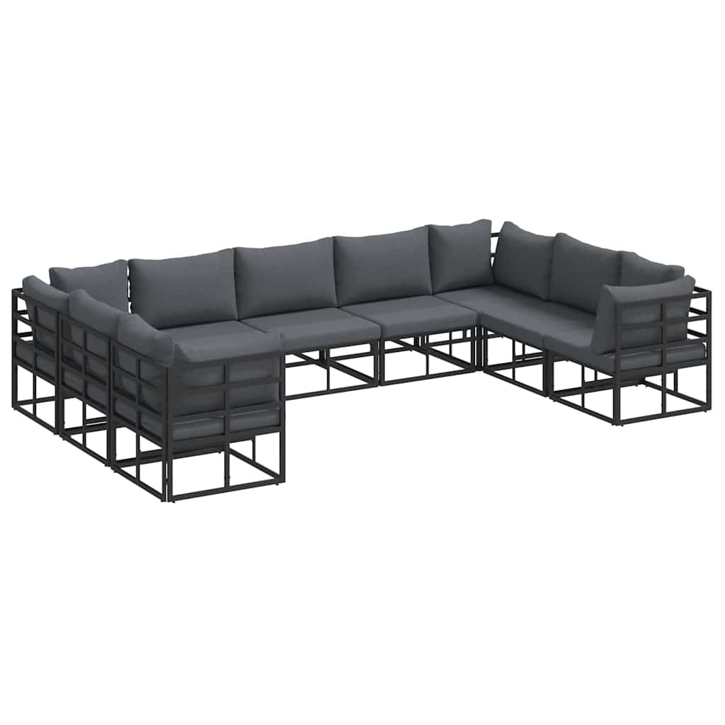 Set de canapele pentru grădină cu pernă 9 pcs Negru Aluminiu GartenMobel Dekor