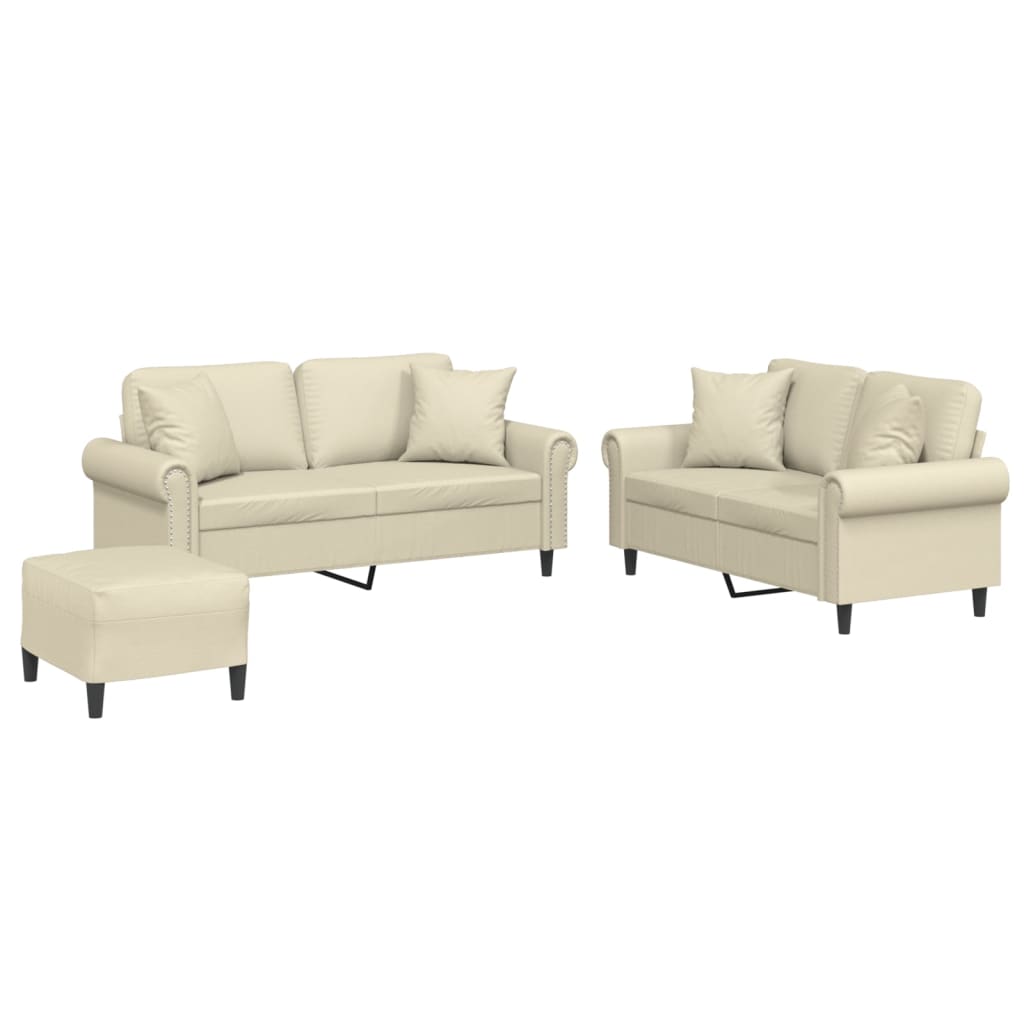 Set de canapele cu perne, 3 piese, crem, piele ecologică GartenMobel Dekor