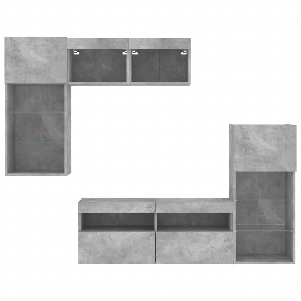 Unități TV de perete cu LED-uri 5 piese gri beton lemn compozit GartenMobel Dekor