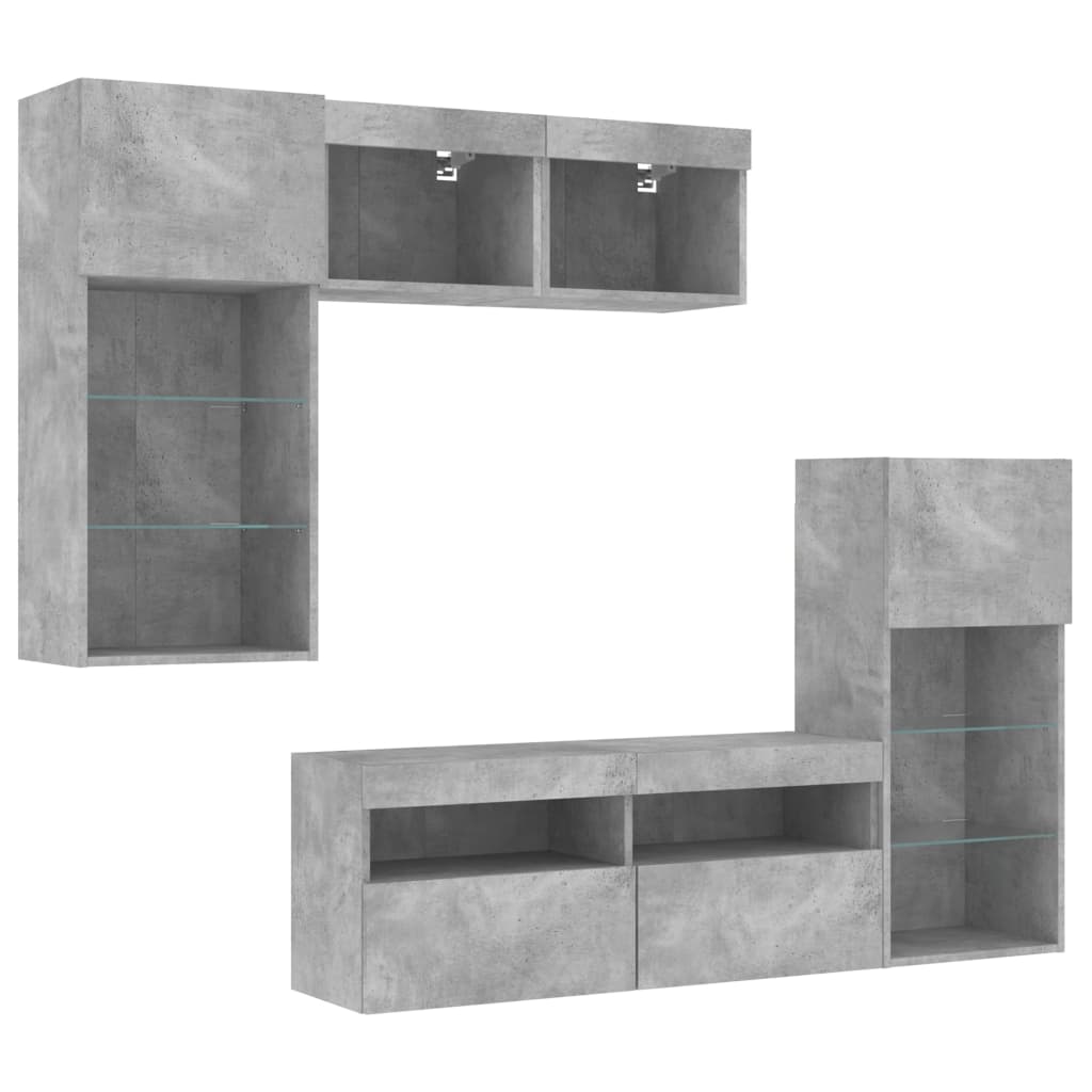 Unități TV de perete cu LED-uri 5 piese gri beton lemn compozit GartenMobel Dekor