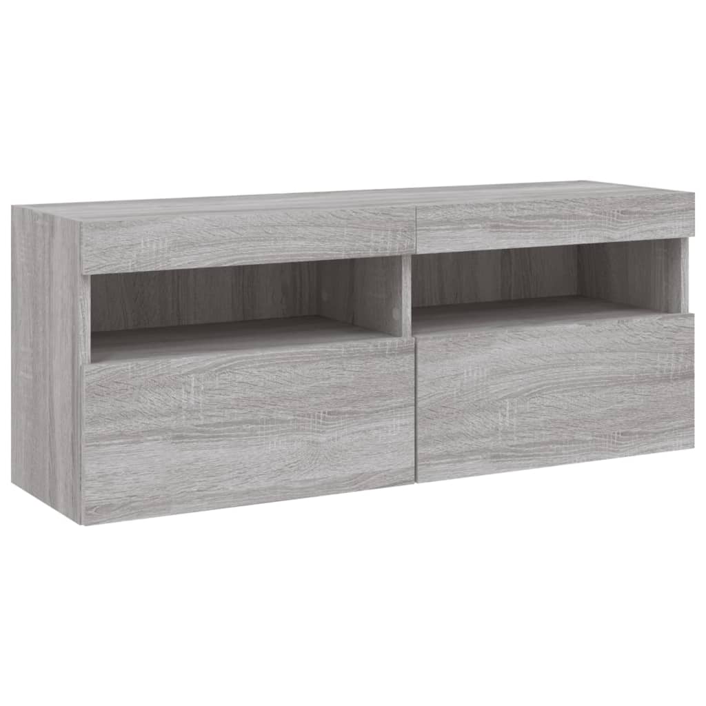 Unități de perete TV cu LED-uri, 5 piese, gri sonoma, lemn GartenMobel Dekor