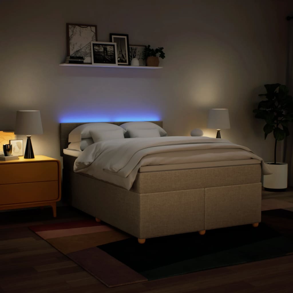 Pat box spring cu saltea, crem, 160x200 cm, material textil GartenMobel Dekor