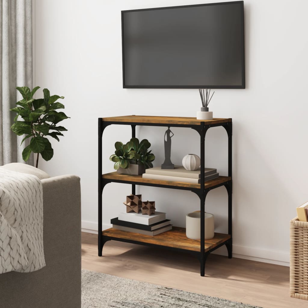 Raft cărți stejar fumuriu 60x33x70,5 cm, lemn prelucrat și oțel GartenMobel Dekor
