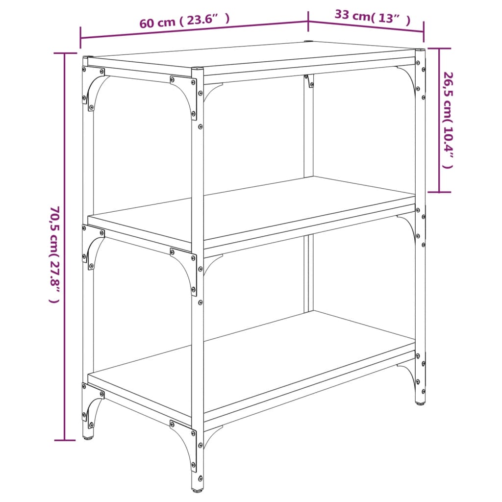 Raft cărți stejar fumuriu 60x33x70,5 cm, lemn prelucrat și oțel GartenMobel Dekor