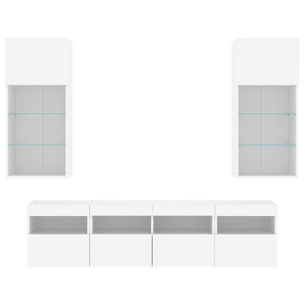 Unități de perete TV cu LED-uri, 5 piese, alb, lemn prelucrat GartenMobel Dekor