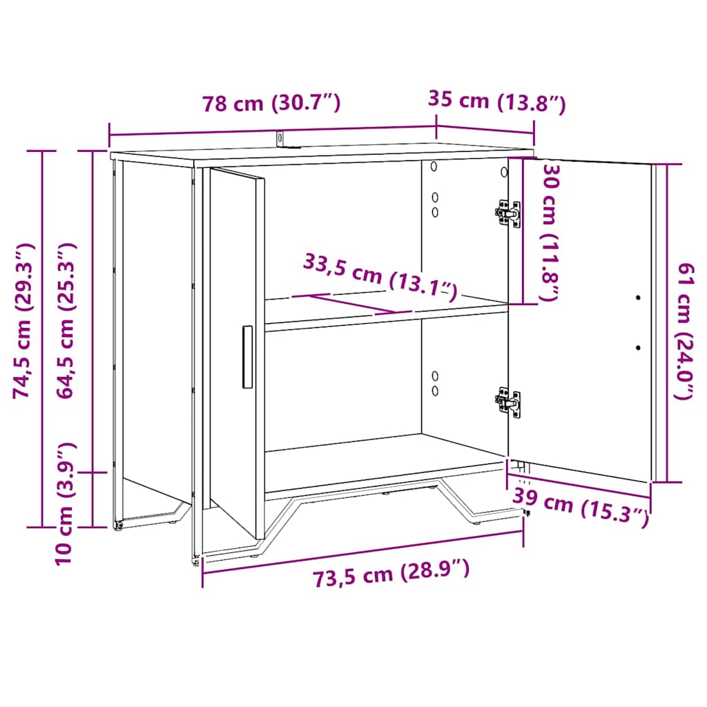 Bufet stejar artizanal 78 x 35.5 x 74.5 cm Lemn compozit GartenMobel Dekor