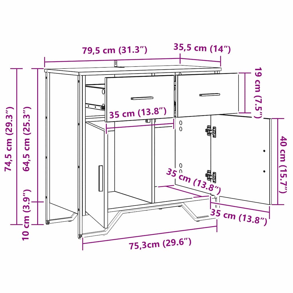 Bufet stejar artizanal 79.5 x 35.5 x 74.5 cm Lemn compozit GartenMobel Dekor