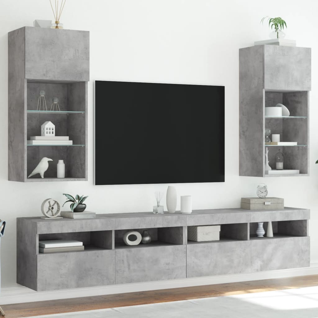 Comode TV cu lumini LED, 2 buc., gri beton, 40,5x30x90 cm GartenMobel Dekor