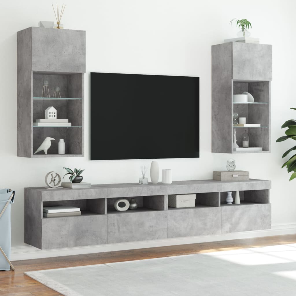 Comode TV cu lumini LED, 2 buc., gri beton, 40,5x30x90 cm GartenMobel Dekor