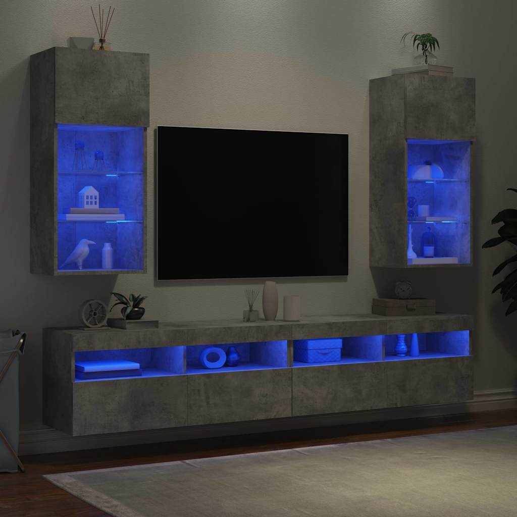 Comode TV cu lumini LED, 2 buc., gri beton, 40,5x30x90 cm GartenMobel Dekor