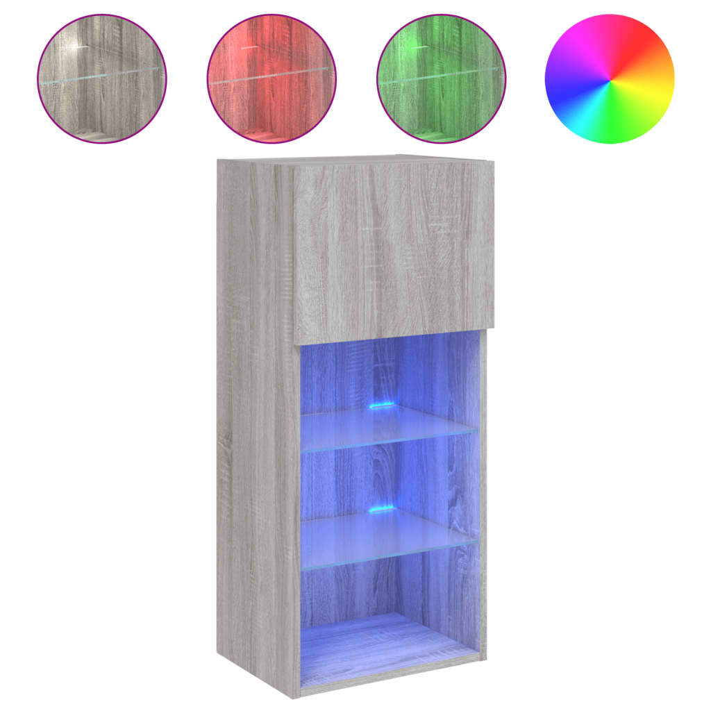 Comode TV cu lumini LED, 2 buc., gri sonoma, 40,5x30x90 cm GartenMobel Dekor