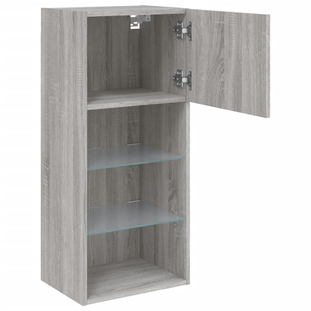 Comode TV cu lumini LED, 2 buc., gri sonoma, 40,5x30x90 cm GartenMobel Dekor