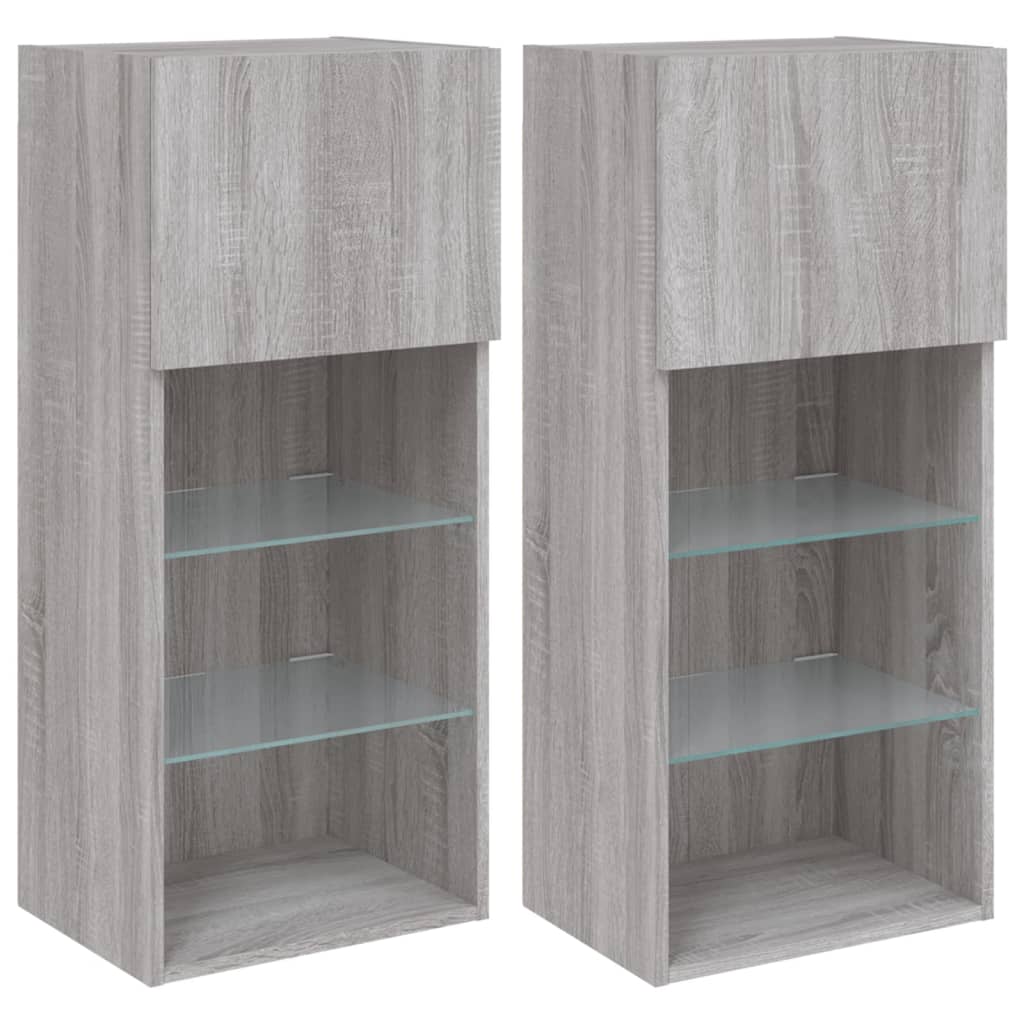 Comode TV cu lumini LED, 2 buc., gri sonoma, 40,5x30x90 cm GartenMobel Dekor