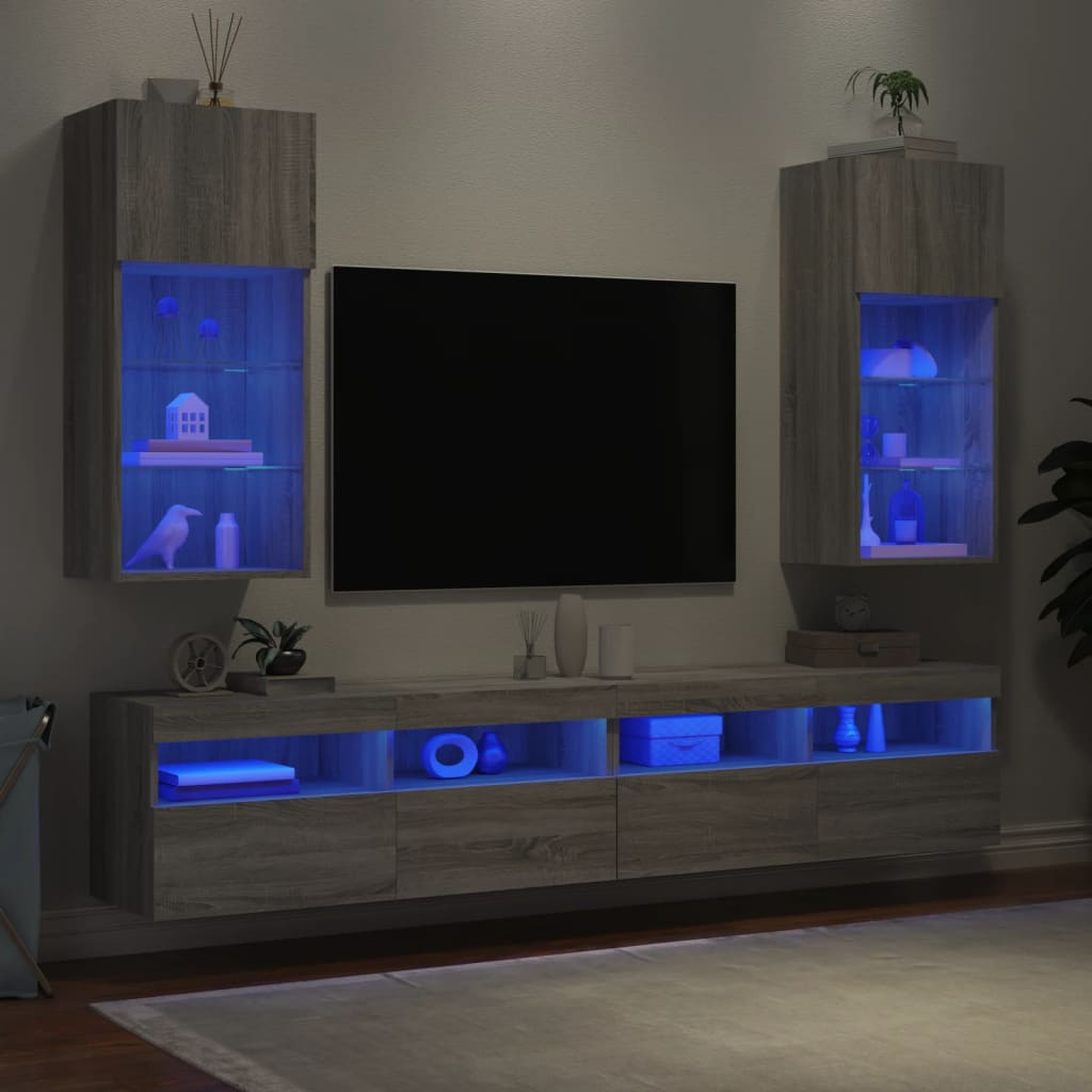Comode TV cu lumini LED, 2 buc., gri sonoma, 40,5x30x90 cm GartenMobel Dekor