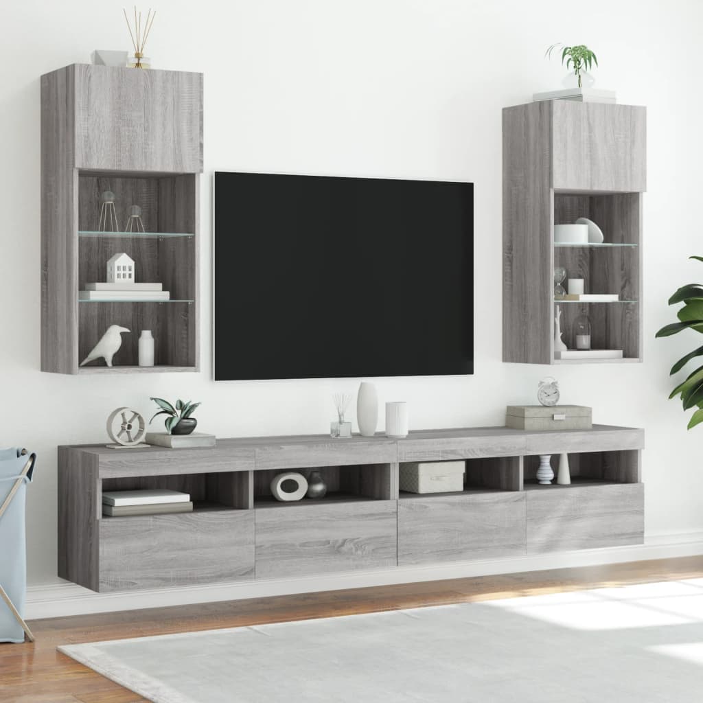 Comode TV cu lumini LED, 2 buc., gri sonoma, 40,5x30x90 cm GartenMobel Dekor