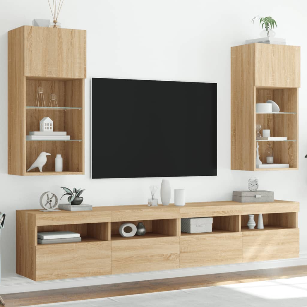 Comode TV cu lumini LED, 2 buc., stejar sonoma, 40,5x30x90 cm GartenMobel Dekor