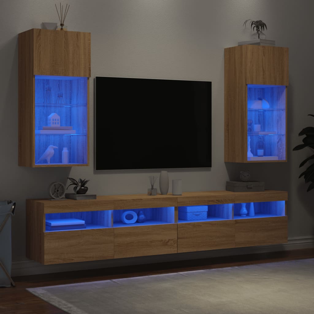 Comode TV cu lumini LED, 2 buc., stejar sonoma, 40,5x30x90 cm GartenMobel Dekor