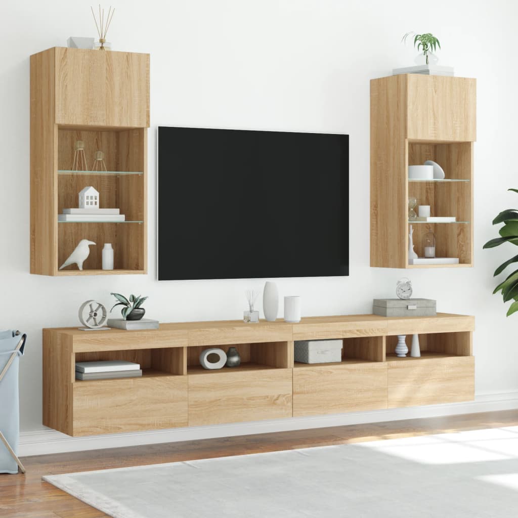Comode TV cu lumini LED, 2 buc., stejar sonoma, 40,5x30x90 cm GartenMobel Dekor