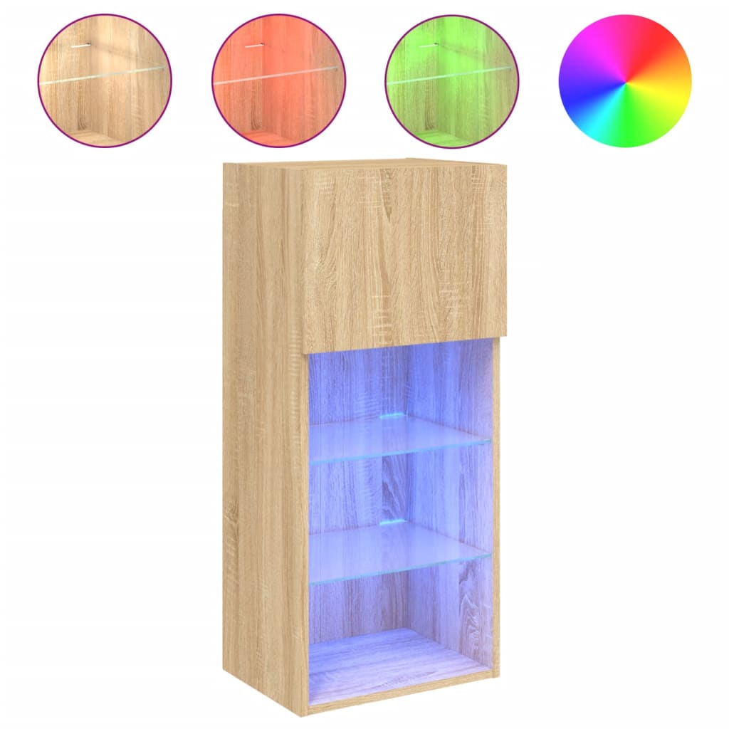 Comode TV cu lumini LED, 2 buc., stejar sonoma, 40,5x30x90 cm GartenMobel Dekor