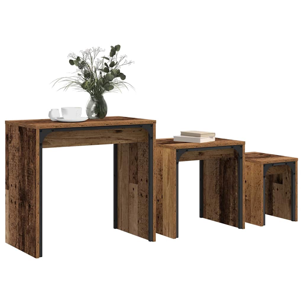 Masă de Cafea cu Tăvi Lăsate 3 pcs Lemn vechi 60 x 35 x 56 cm GartenMobel Dekor