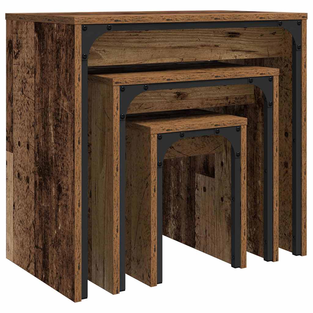 Masă de Cafea cu Tăvi Lăsate 3 pcs Lemn vechi 60 x 35 x 56 cm GartenMobel Dekor
